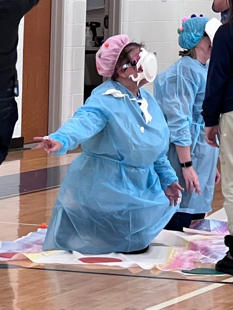 Mrs Hicks getting a pie in the face